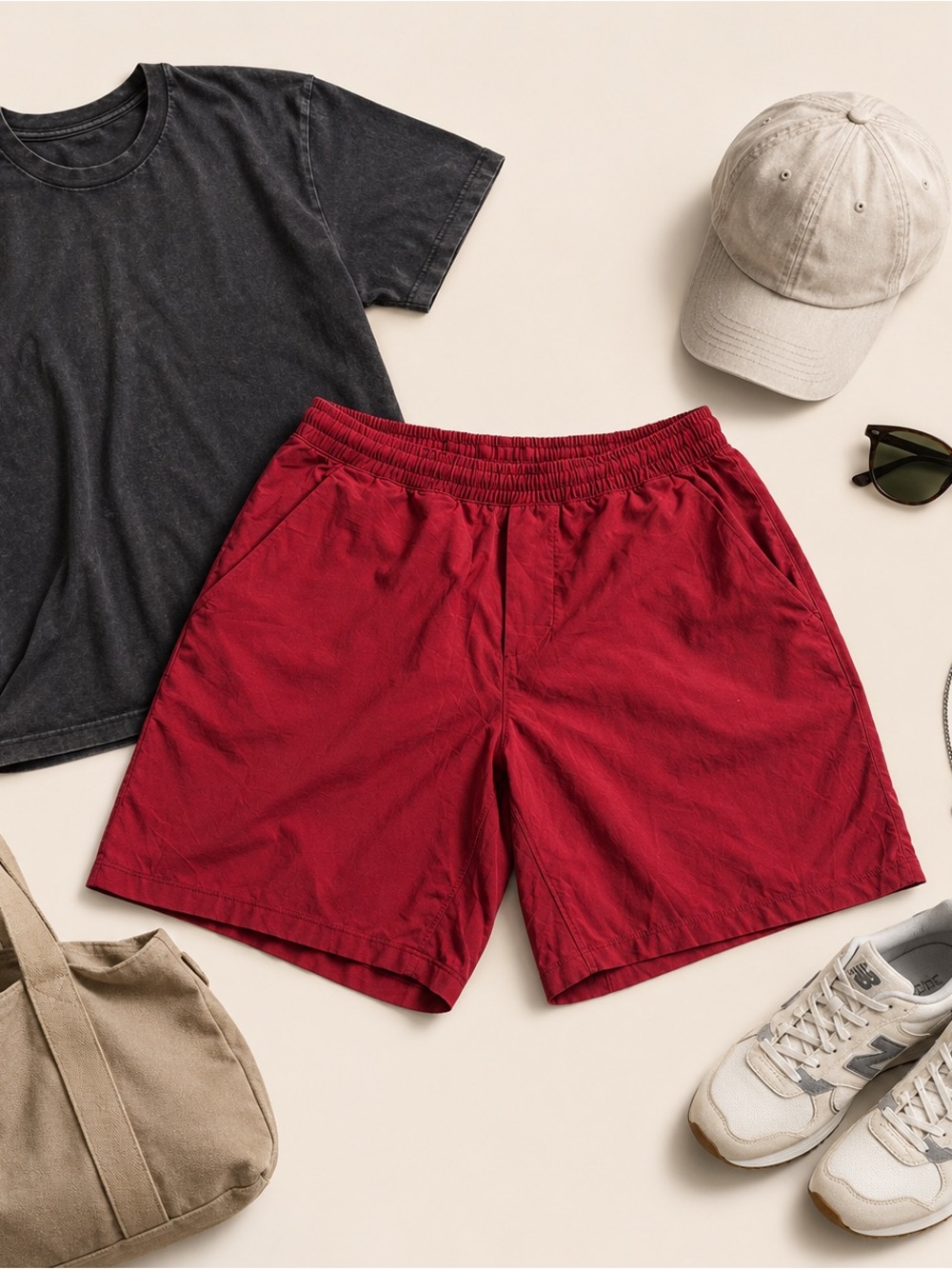 lululemon athletica Men's Red Elastic-Waist Athletic Shorts